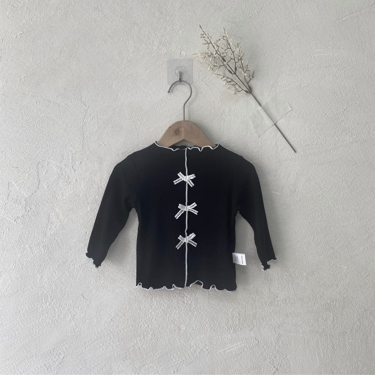 長袖Tシャツ Black / 9M  73CM ベビートップス センタータックリボン長袖Tシャツカットソー【mh0008713】