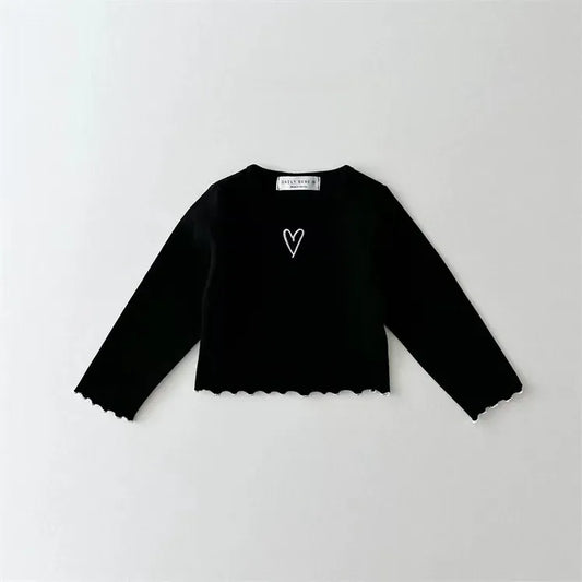 長袖Tシャツ Black / 9M  73CM キッズトップス ハートワンポイントフリル長袖Tシャツ【mh0008790】