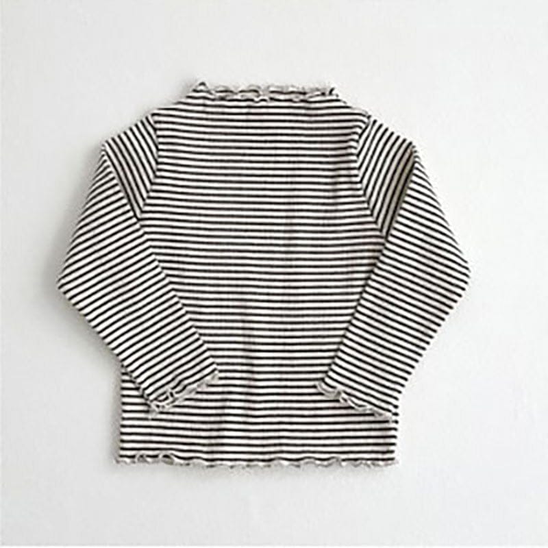 長袖Tシャツ black stripe / 80cm キッズ 水玉 ドット ボーダー フラワー 小花柄 フリル 長袖 Tシャツ ガールズ