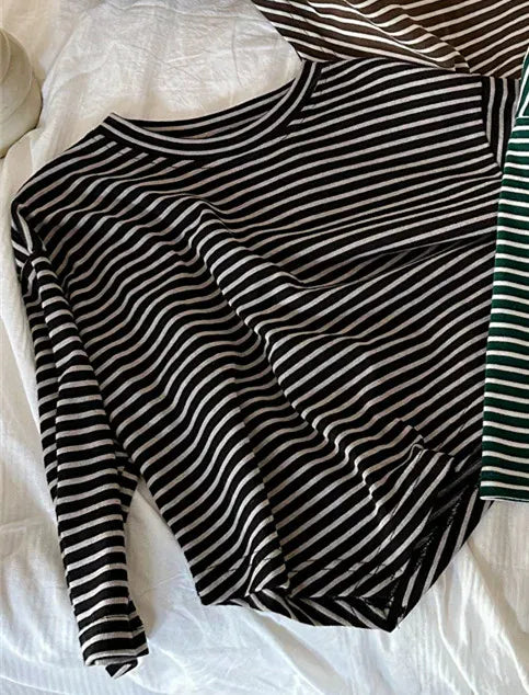 長袖Tシャツ black stripe / 80cm キッズトップス 裾変形 アシメデザイン ボーダー柄長袖Tシャツ 3カラー