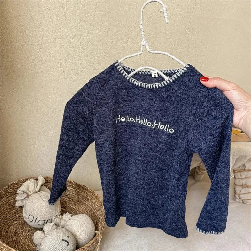 長袖Tシャツ blue / 12M  80CM キッズトップス 長袖Tシャツ レターロゴステッチ刺繍 2カラー