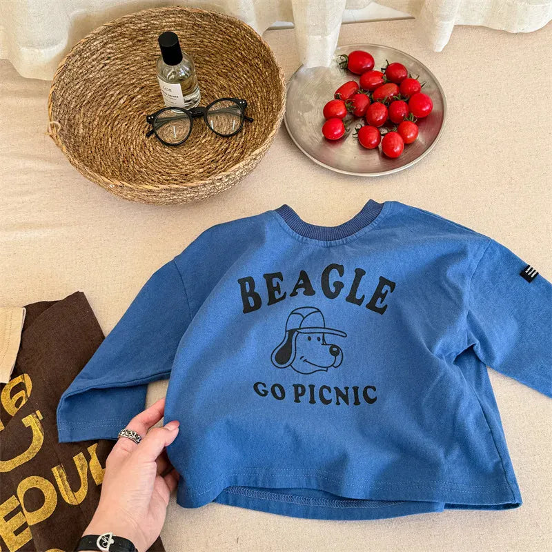 長袖Tシャツ blue / 12M  80CM キッズトップス 長袖Tシャツ 犬ドッグプリント 3カラー