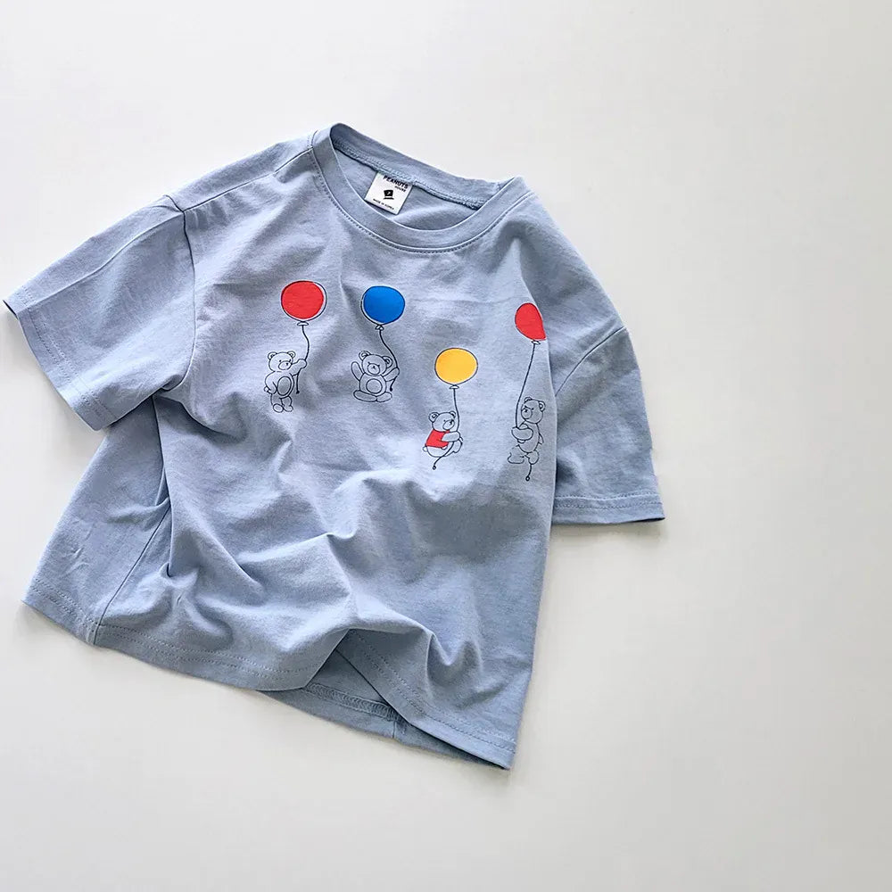 半袖Tシャツ blue / 12M  80cm キッズトップス 半袖プリントTシャツ ベアくま風船バルーン 3カラー
