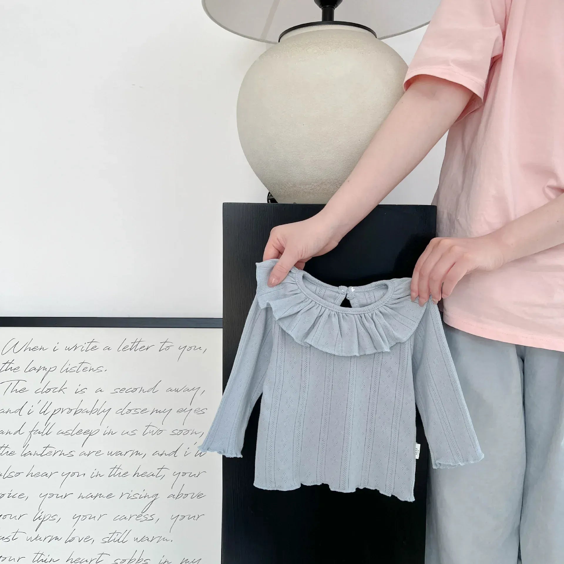 長袖Tシャツ Blue / 6M  66CM ベビートップス ラッフルフリル襟長袖Tシャツ【mh0008688】