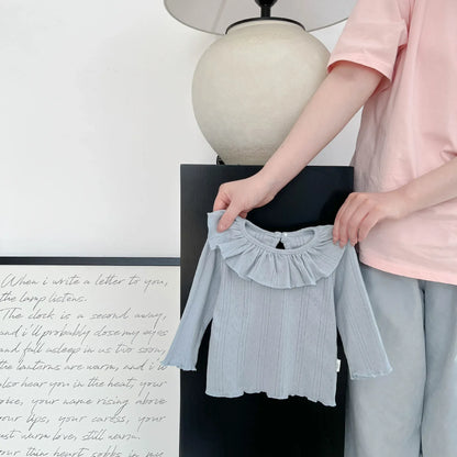 長袖Tシャツ Blue / 6M  66CM ベビートップス ラッフルフリル襟長袖Tシャツ【mh0008688】