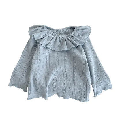 長袖Tシャツ Blue / 6M  66CM ベビートップス ラッフルフリル襟長袖Tシャツカットソー【mh0008698】
