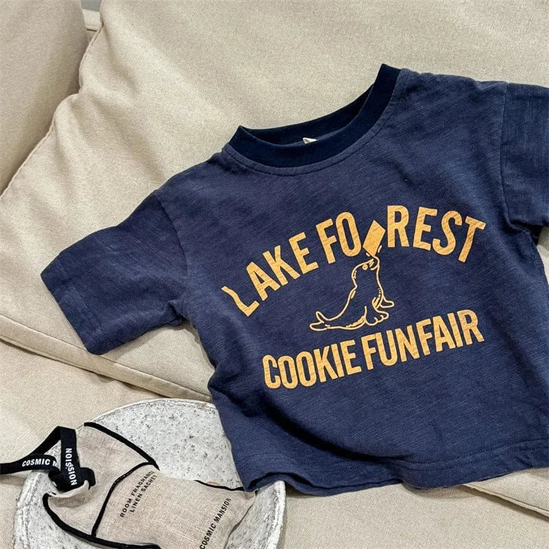 半袖Tシャツ Blue / 80cm キッズトップス 半袖Tシャツ アシカプリントロゴ 杢4カラー