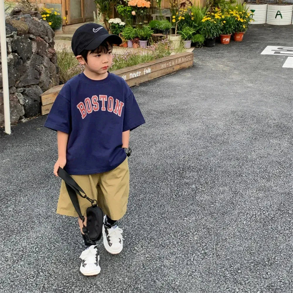 半袖Tシャツ blue / 90cm ☺︎ キッズトップス 半袖Tシャツ レターロゴプリント 3カラー