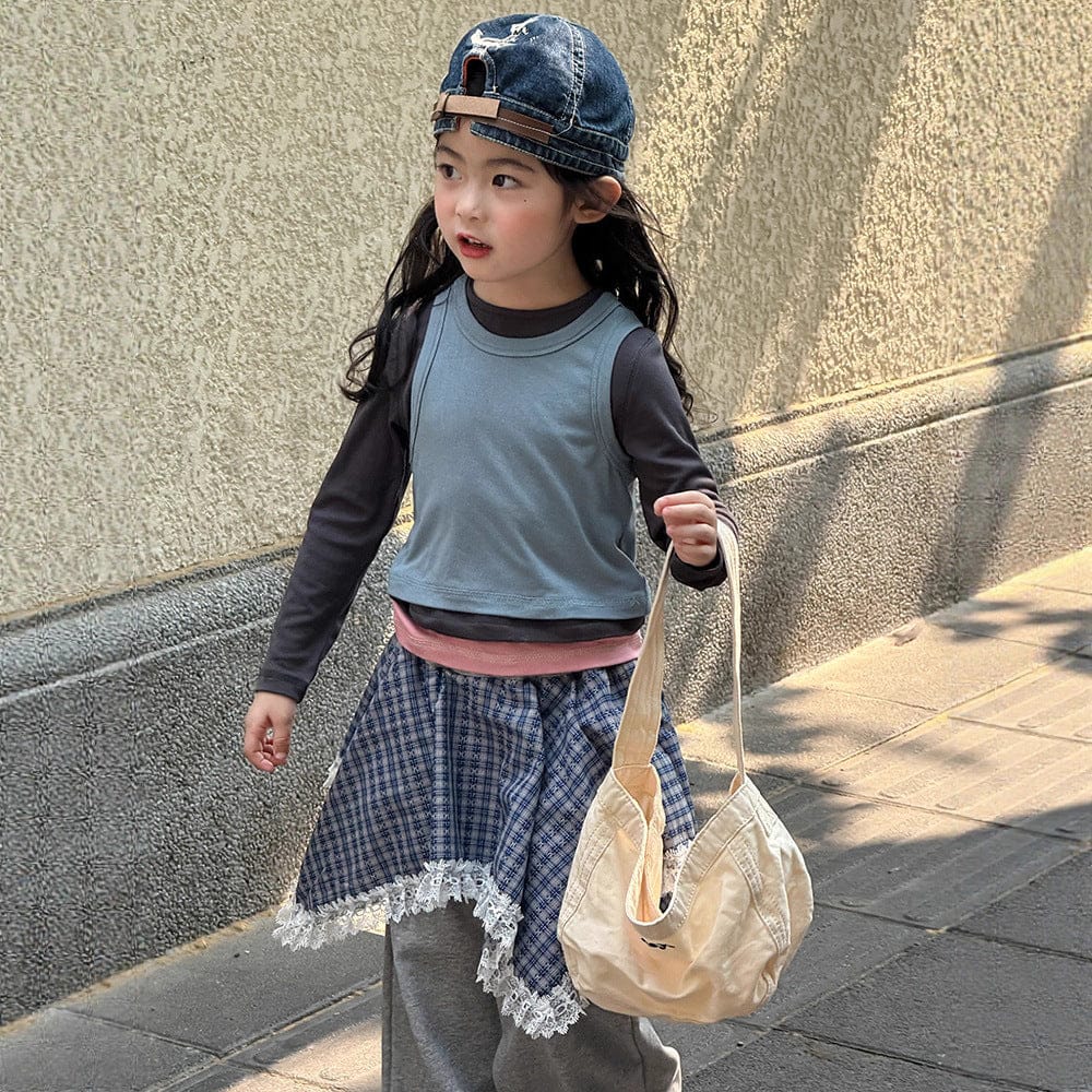 長袖Tシャツ Blue / 90cm フェイクスリーピースコントラストカラー長袖Tシャツ【mh0010589】