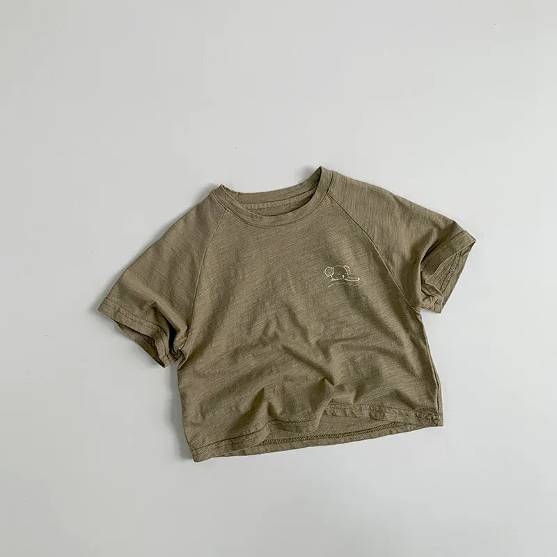 半袖Tシャツ brown / 12M  80cm / 取り寄せ（10〜35日） キッズトップス 半袖Tシャツ ワンポイントプリント ラグランスリーブ シンプルベーシック 2カラー