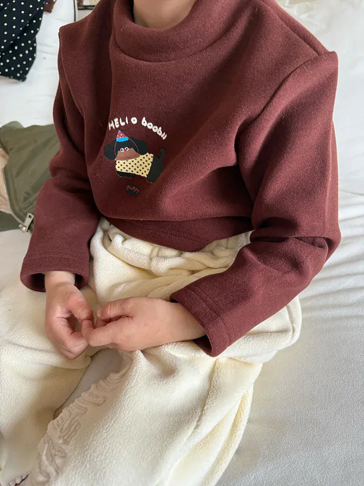 長袖Tシャツ Brown / 24M  90CM キッズトップス キャラクラーロゴプリントフリースボトルネック長袖Tシャツ【mh0007989】