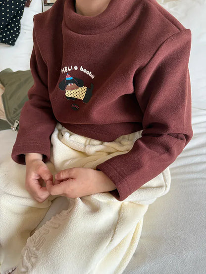 長袖Tシャツ Brown / 24M  90CM キッズトップス キャラクラーロゴプリントフリースボトルネック長袖Tシャツ【mh0007989】