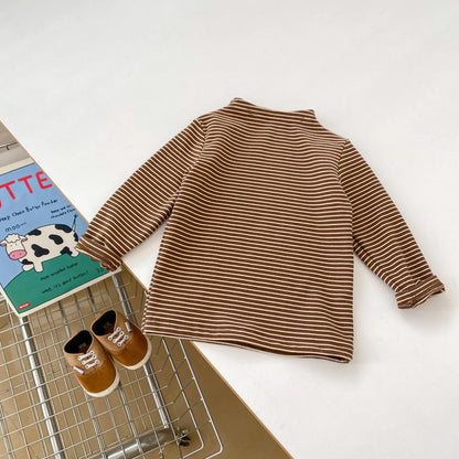 長袖Tシャツ Brown / 6M  66CM ベビーキッズトップス ボーダーシンプルベーシックハイネックボトルネックTシャツ【mh0007729】
