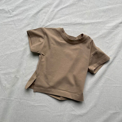 半袖Tシャツ Brown / 73cm ベビートップス シンプルスモーキーカラーサイドスリット半袖Tシャツ【mh0009166】