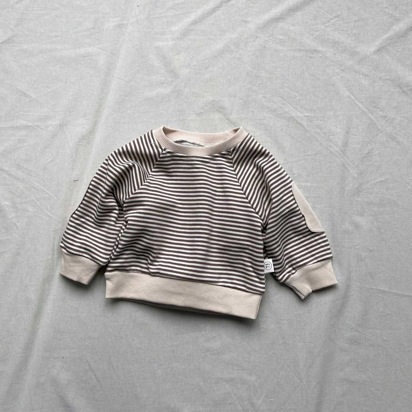 長袖Tシャツ Brown / 73cm 肘パッチボーダー長袖Tシャツ【mh0009441】