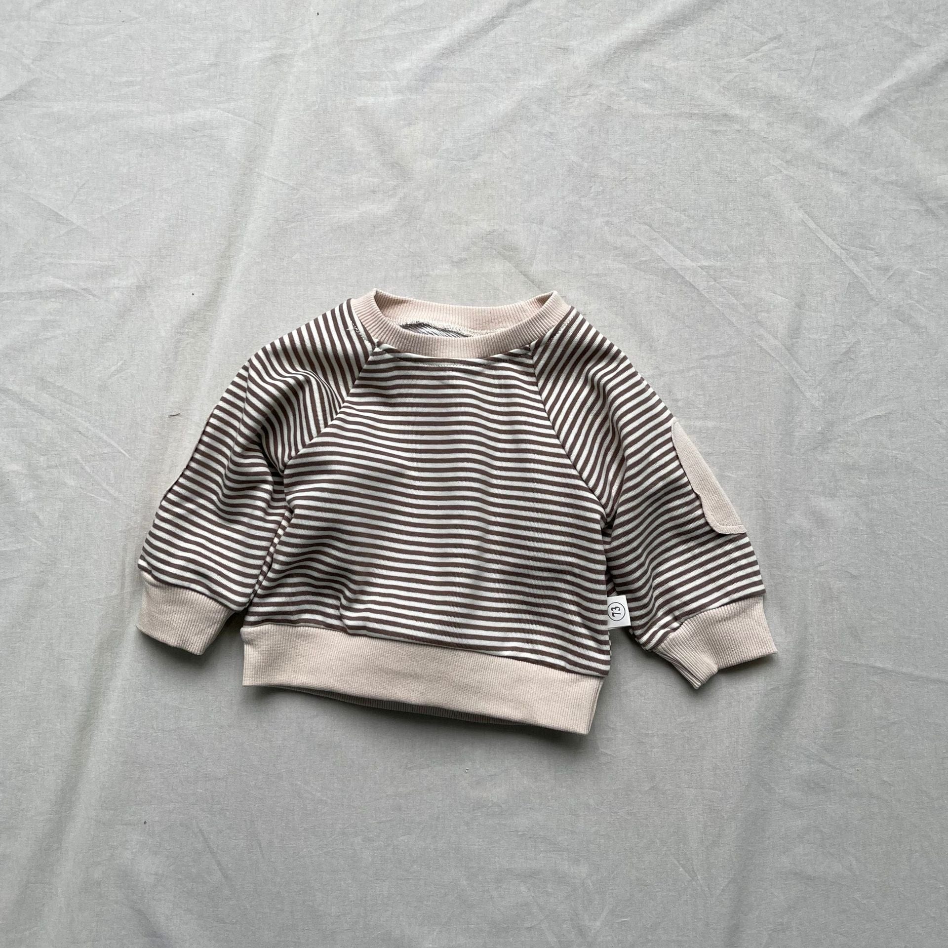 長袖Tシャツ Brown / 73cm 肘パッチボーダー長袖Tシャツ【mh0009441】