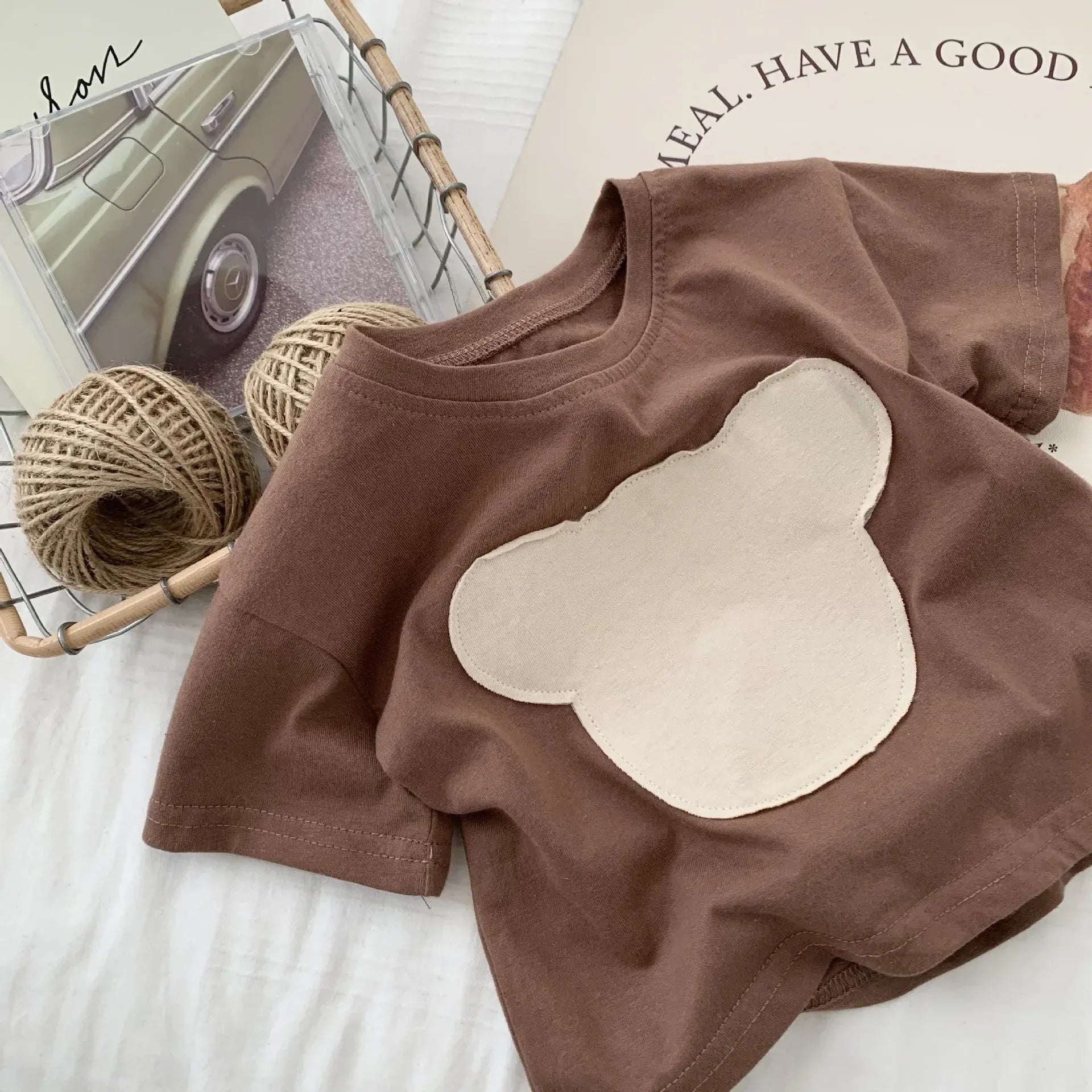 半袖Tシャツ brown / 9M 73cm キッズトップス 半袖Tシャツ ベアくまアップリケ 2カラー