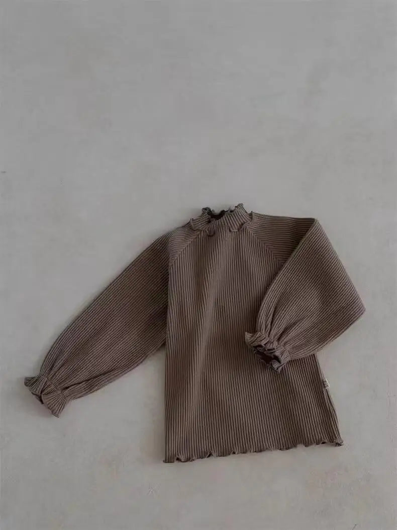 長袖Tシャツ brown / 9M  73cm ベビートップス 長袖フリルハイネックTシャツ 3カラー