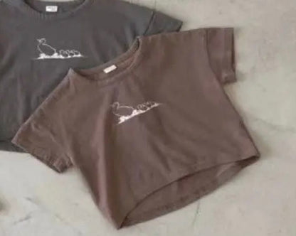 半袖Tシャツ Brown / 9M  73CM ベビートップス 半袖プリントTシャツ あひる カルガモ 3カラー【mh0005468】