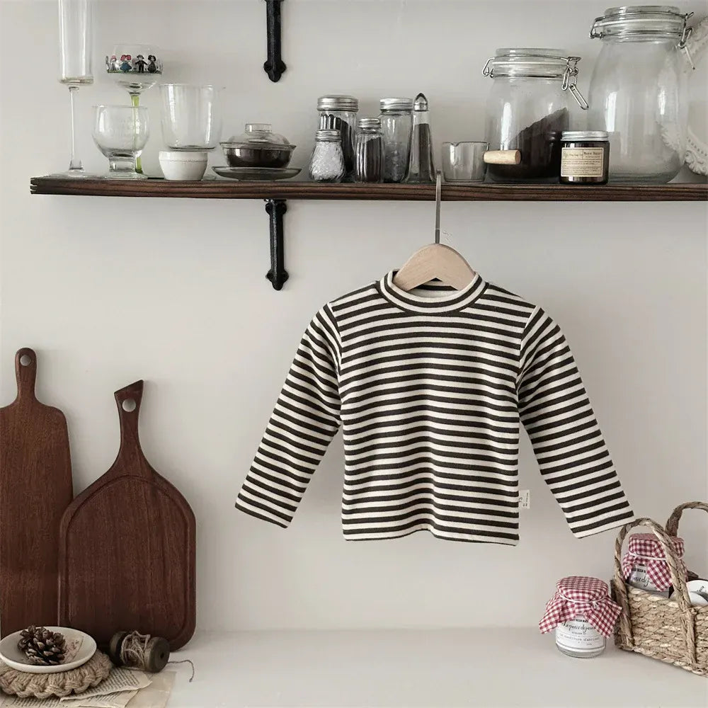 長袖Tシャツ Brown / 9M  73CM ベビートップス ボーダーフリース長袖Tシャツ【mh0008029】