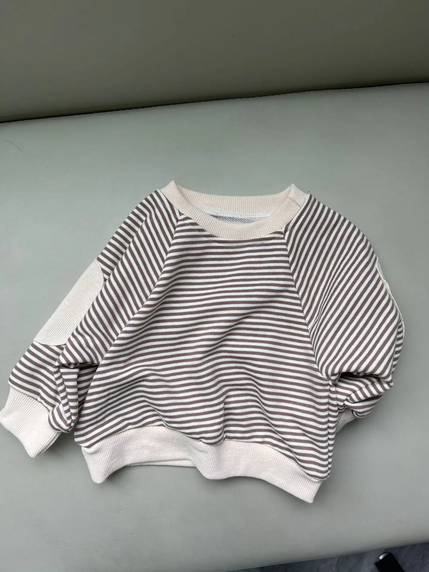 長袖Tシャツ Brown / 9M  73CM ベビートップス ボーダー肘パッチ長袖Tシャツ【mh0008267】