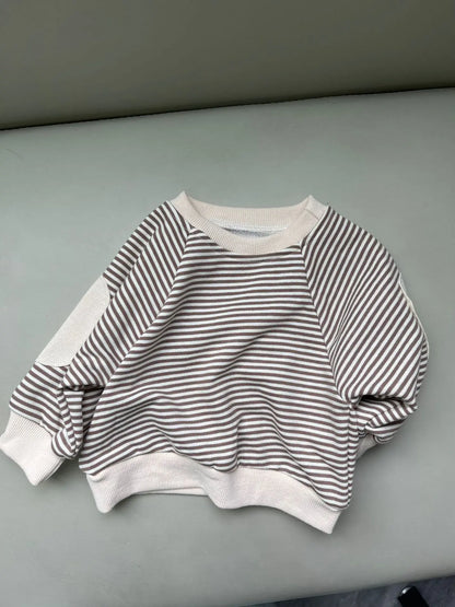 長袖Tシャツ Brown / 9M  73CM ベビートップス ボーダー肘パッチ長袖Tシャツ【mh0008267】