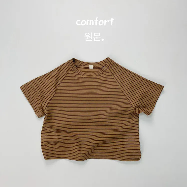 半袖Tシャツ camel / 12M  80cm キッズトップス 半袖Tシャツ ラグラン袖 ボーダー 5カラー