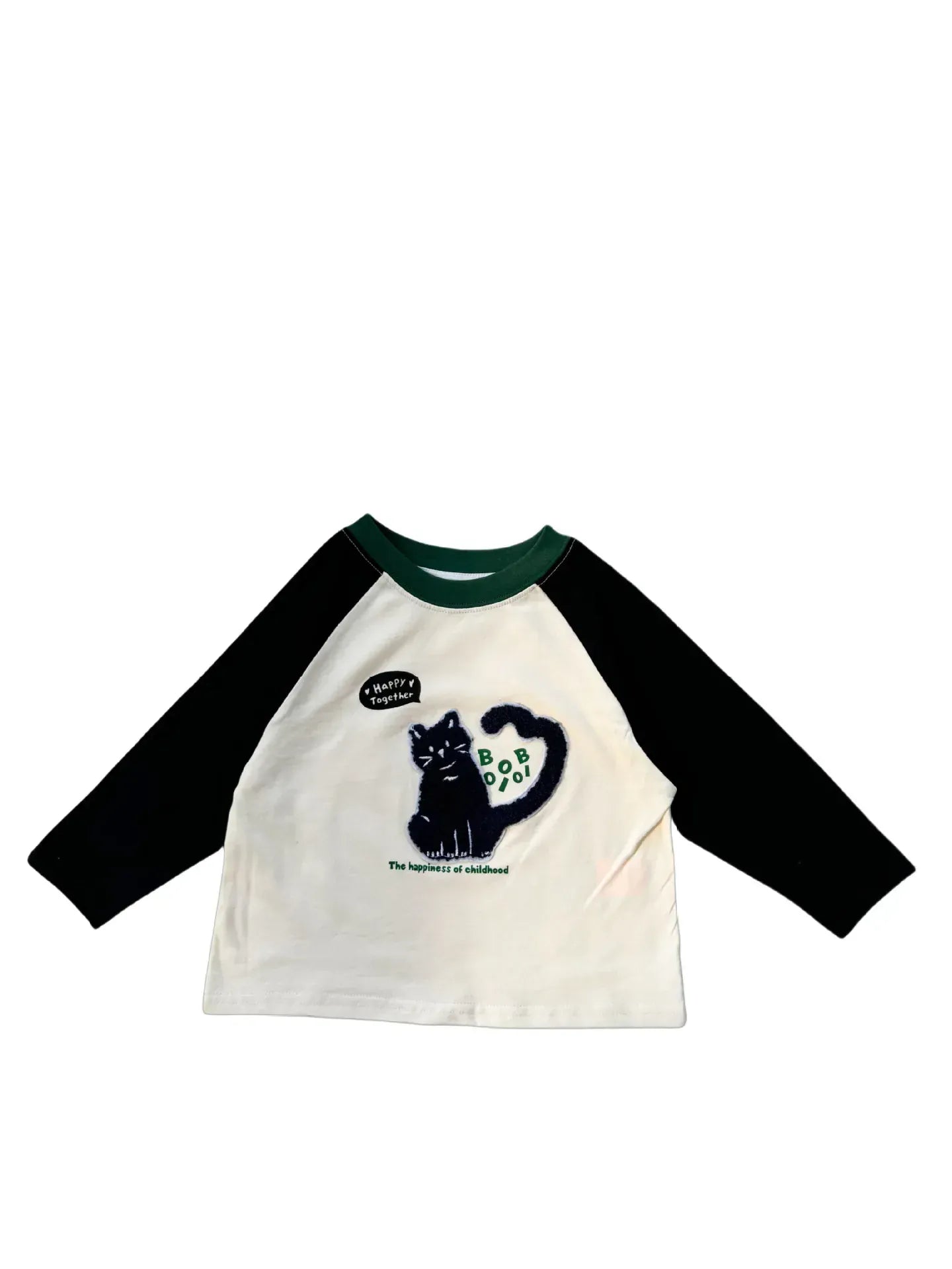 長袖Tシャツ cat / 24M  90CM キッズトップス 長袖ラグランパッチワークアニマルアップリケTシャツ 4カラー