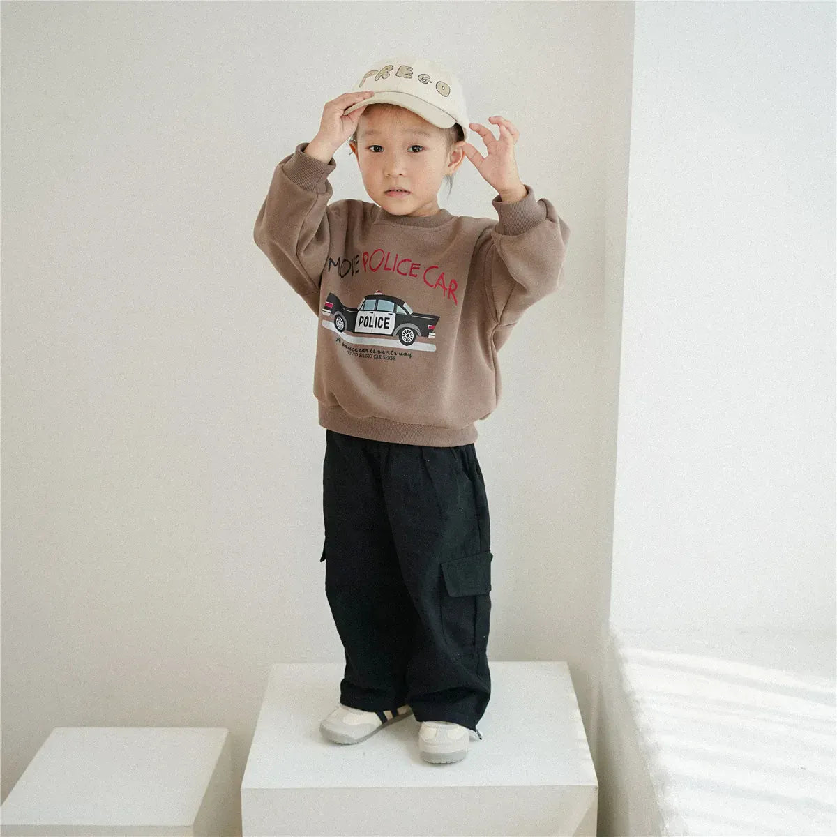 長袖Tシャツ coffee / 12M  80cm キッズトップス スウェットシャツ 乗り物プリント柄 3カラー