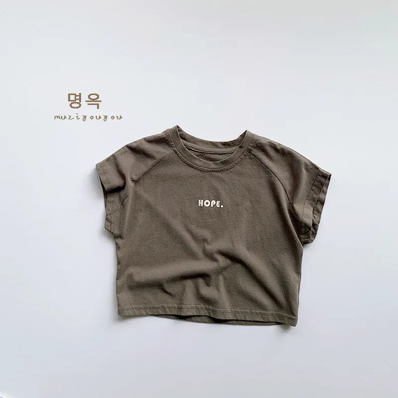 半袖Tシャツ coffee / 12M  80cm キッズトップス 半袖Tシャツ レターロゴ ラグランスリーブ ルーズ 3カラー