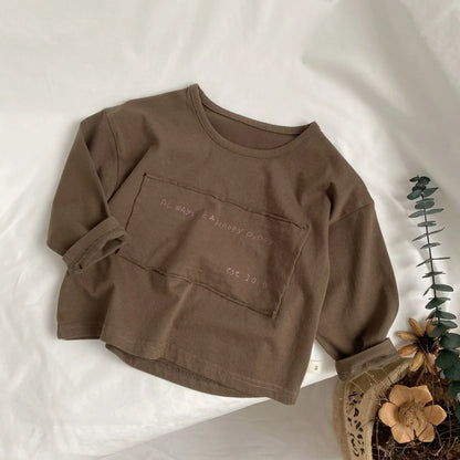 長袖Tシャツ coffee / 12M  80cm キッズトップス 長袖Tシャツ ロンT レターロゴプリントパッチ ベージュ/コーヒー/2カラー