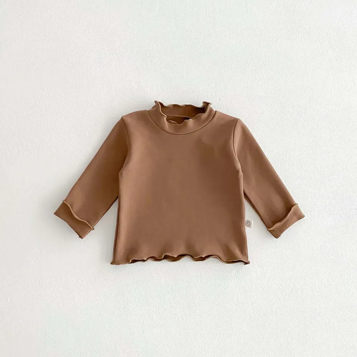 長袖Tシャツ Coffee / 73cm ベビートップス ハイネックフリル長袖シンプルTシャツ【mh0008521】