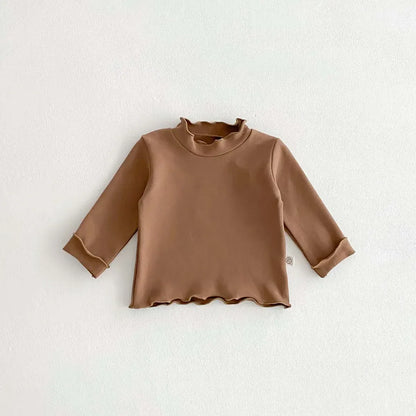 長袖Tシャツ Coffee / 73cm ベビートップス ハイネックフリル長袖シンプルTシャツ【mh0008521】