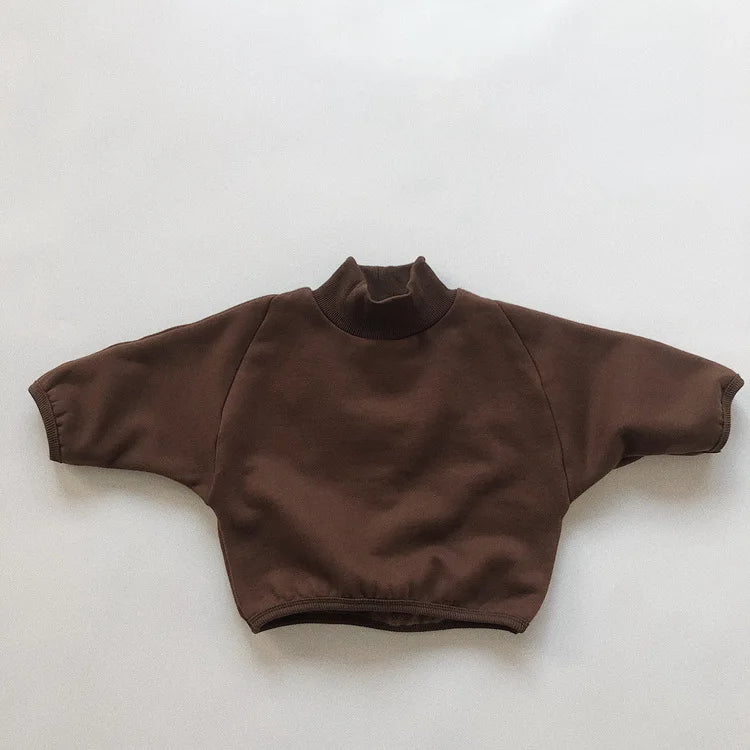 長袖Tシャツ coffee / 80cm / 取り寄せ（7〜21日） キッズスウェットシャツ 裏ボアフリース ハイネックトップス スタンドカラーTシャツ 無地 3カラー ユニセックス 男の子 女の子 子供服