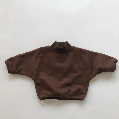 長袖Tシャツ coffee / 80cm / 取り寄せ（7〜21日） キッズスウェットシャツ 裏ボアフリース ハイネックトップス スタンドカラーTシャツ 無地 3カラー ユニセックス 男の子 女の子 子供服