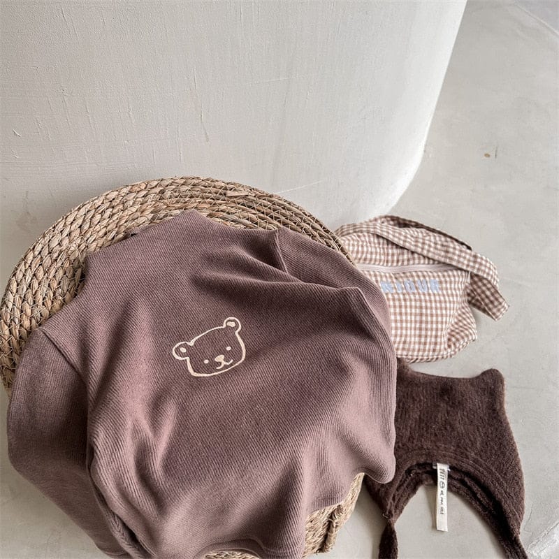 長袖Tシャツ coffee / 80cm キッズ くま ベア ボトルネック ハイネック 長袖 トップス Tシャツ コーヒーブラウン カーキ ユニセックス