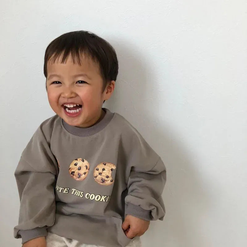 長袖Tシャツ coffee / 80cm キッズ長袖Tシャツ クッキープリント ロンT ルーズシルエット
