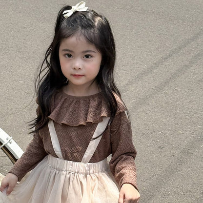 長袖Tシャツ Coffee / 90cm ラッフルフリル襟長袖Tシャツ【mh0010593】