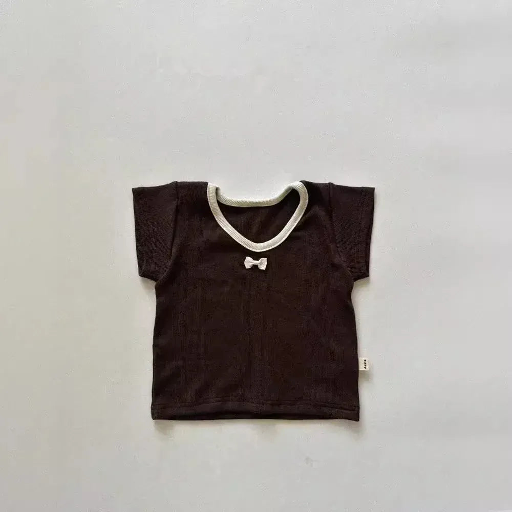 半袖Tシャツ Coffee / 9M  73CM ベビートップス 半袖Tシャツ リボン 3カラー