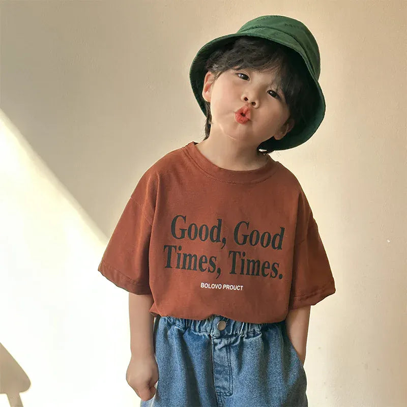 半袖Tシャツ coffee red / 12M  80cm キッズトップス 半袖Tシャツ レターロゴプリント 2カラー
