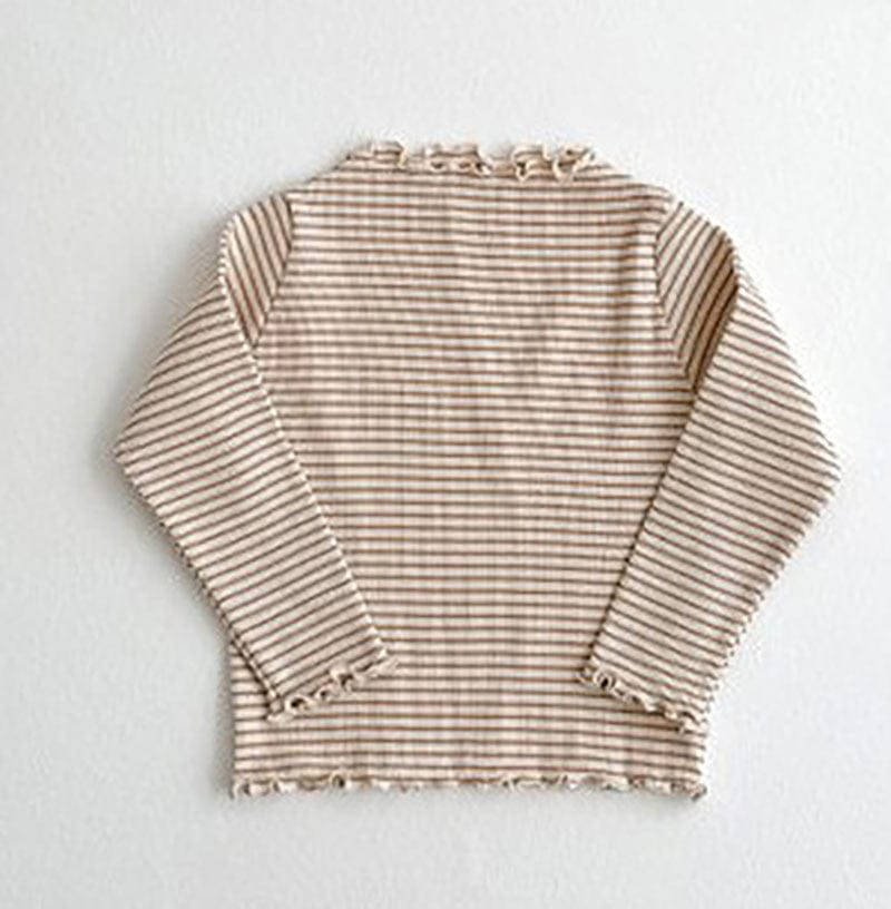 長袖Tシャツ coffee stripe / 80cm キッズ 水玉 ドット ボーダー フラワー 小花柄 フリル 長袖 Tシャツ ガールズ