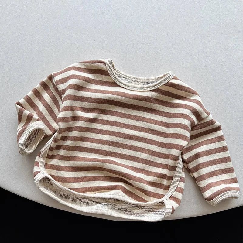 長袖Tシャツ coffee stripe top / 80cm 9-12m キッズトップス ボーダー柄 長袖Tシャツ ダークグレー/コーヒー/2カラー