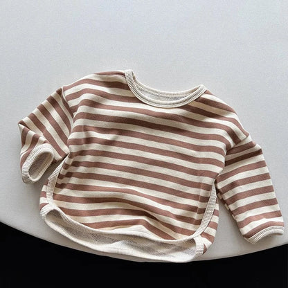 長袖Tシャツ coffee stripe top / 80cm 9-12m キッズトップス ボーダー柄 長袖Tシャツ ダークグレー/コーヒー/2カラー