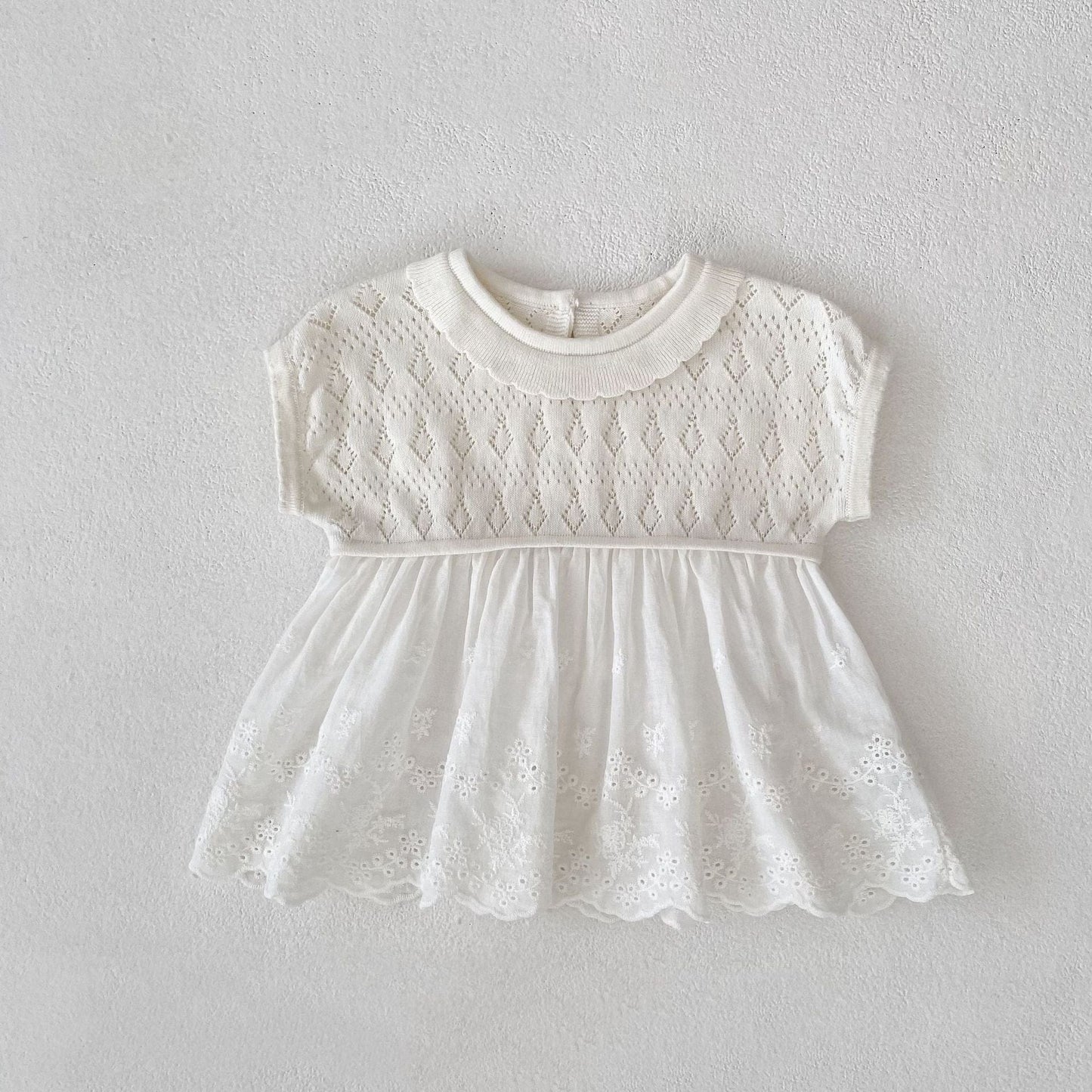 半袖Tシャツ Creamy White / 73cm 半袖サマーニットドッキングチュニックトップス【mh0010172】