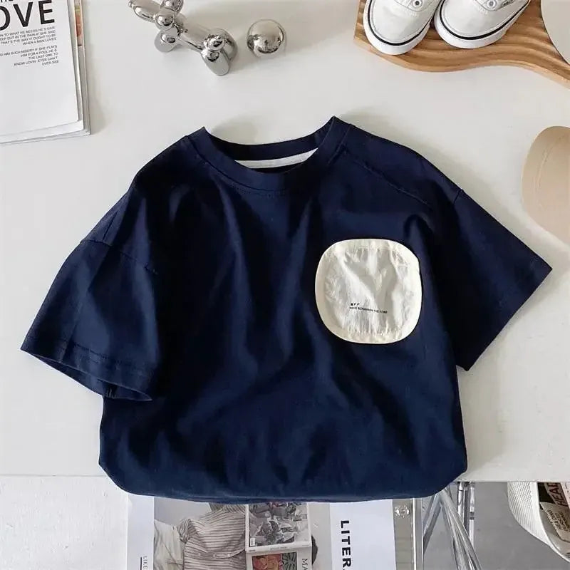 半袖Tシャツ dark blue / 12M  80cm / 取り寄せ（3〜14日） ☺︎ キッズトップス 半袖Tシャツ パッチアップリケ 3カラー