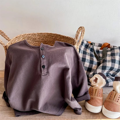 長袖Tシャツ dark gray / 80cm / 取り寄せ（7〜21日） キッズトップス 長袖Tシャツ ロンT バック スマイル レターロゴ プリント カーキ/ダークグレー/2カラー