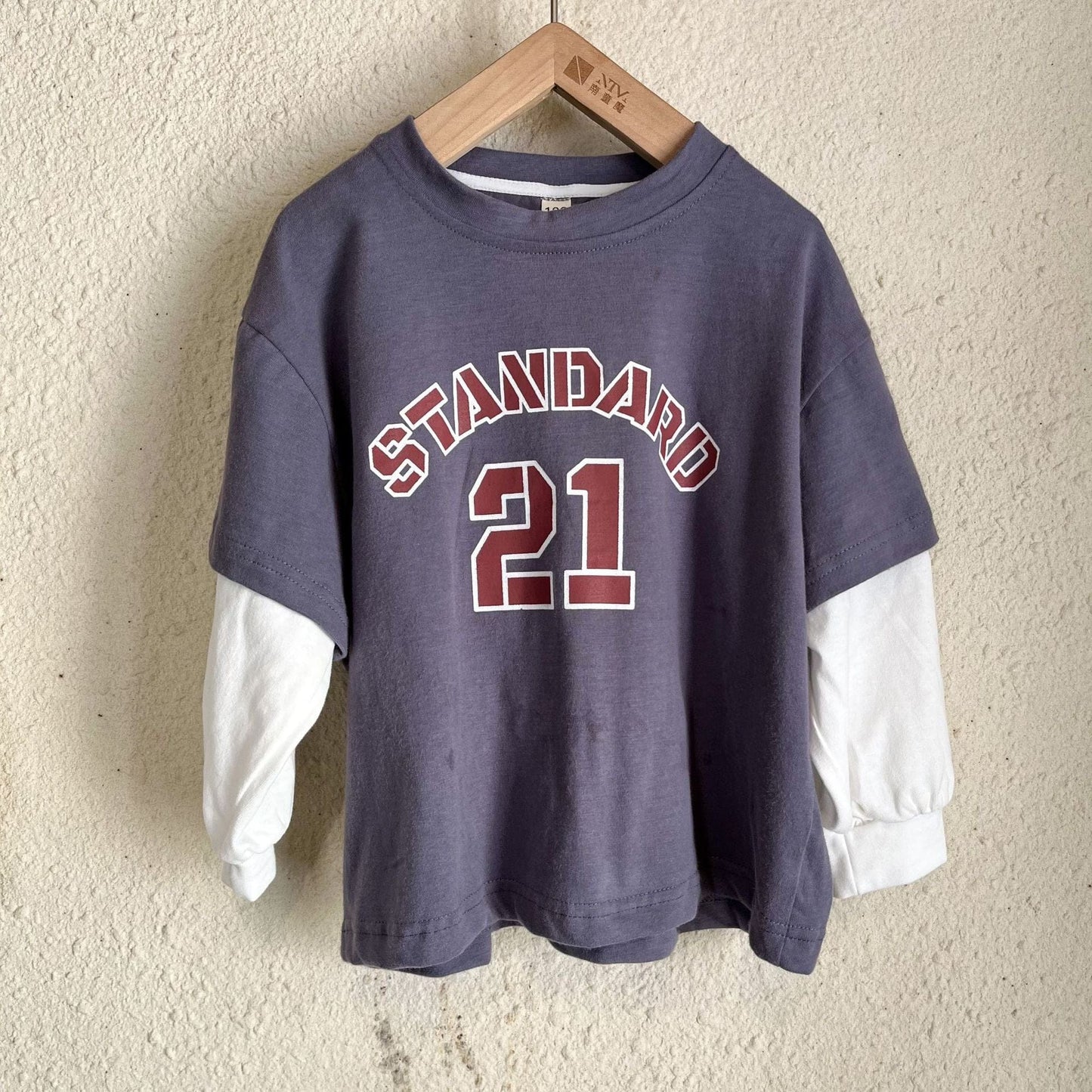 長袖Tシャツ dark grey / 80cm キッズ レターロゴ プリント ドッキング フェイク 長袖 Tシャツ トップス 2カラー ユニセックス 6975