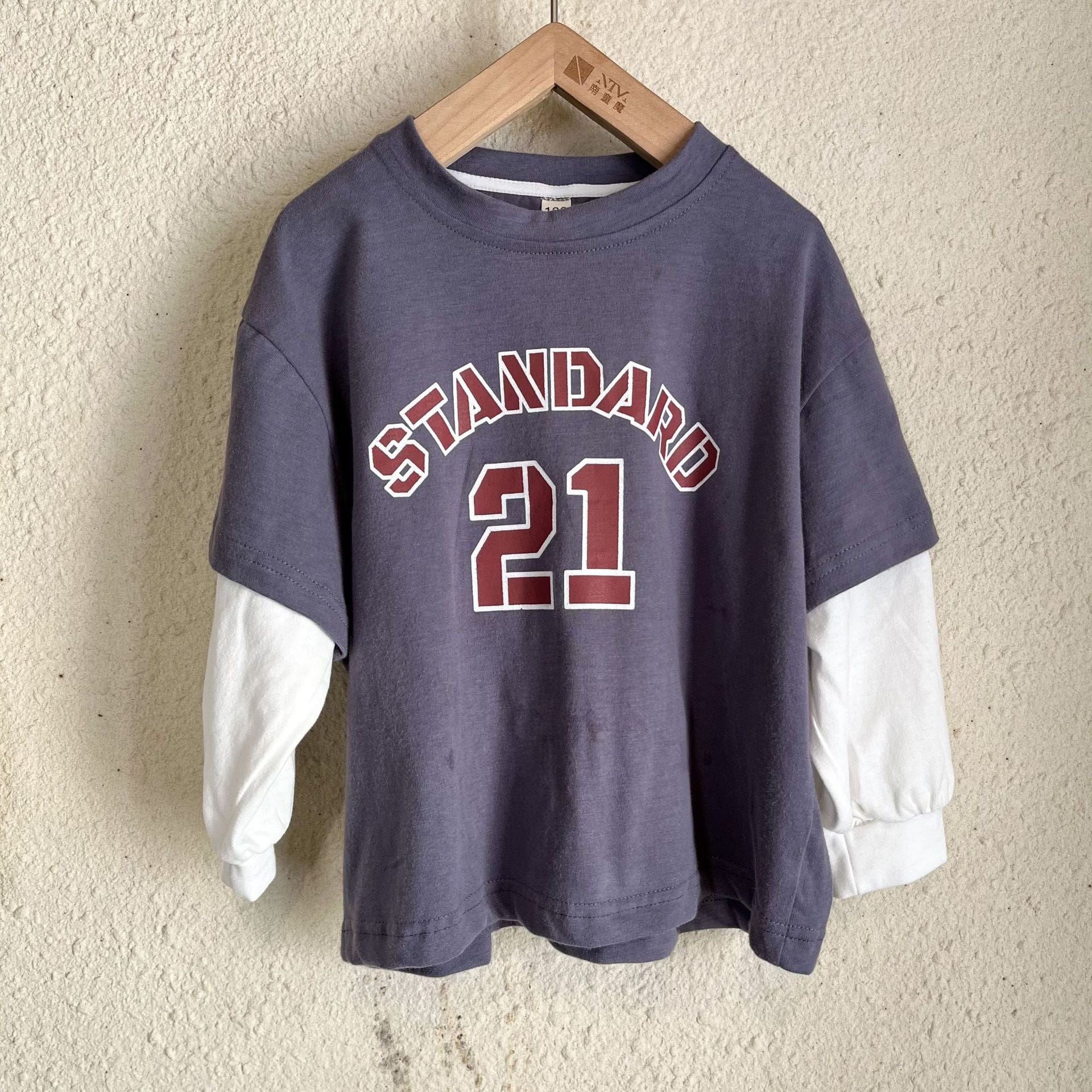 長袖Tシャツ dark grey / 80cm キッズ レターロゴ プリント ドッキング フェイク 長袖 Tシャツ トップス 2カラー ユニセックス 6975