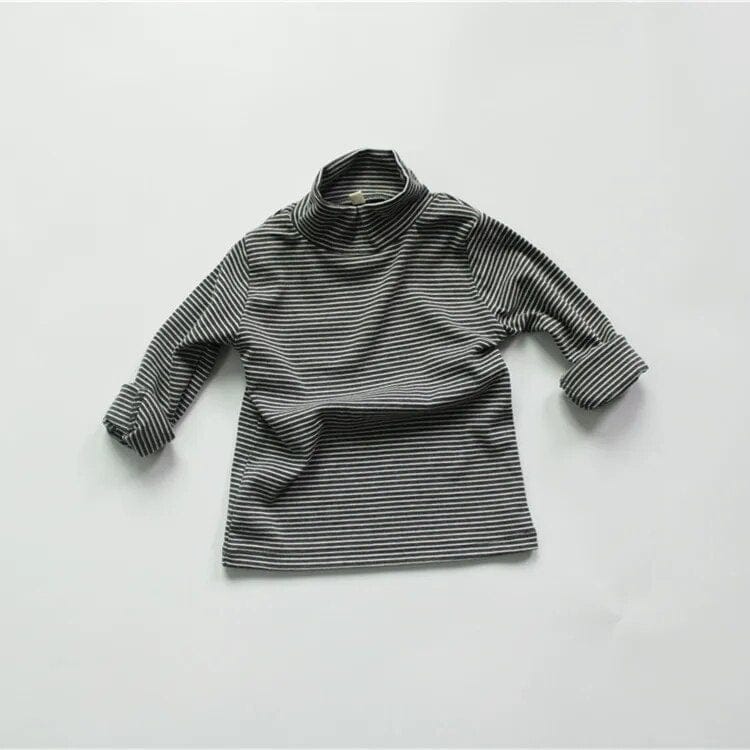 長袖Tシャツ Dark Grey / 80cm キッズ長袖Tシャツ ボーダー ハイネックTシャツ トップス 4カラー ユニセックス 男の子 女の子 子供服
