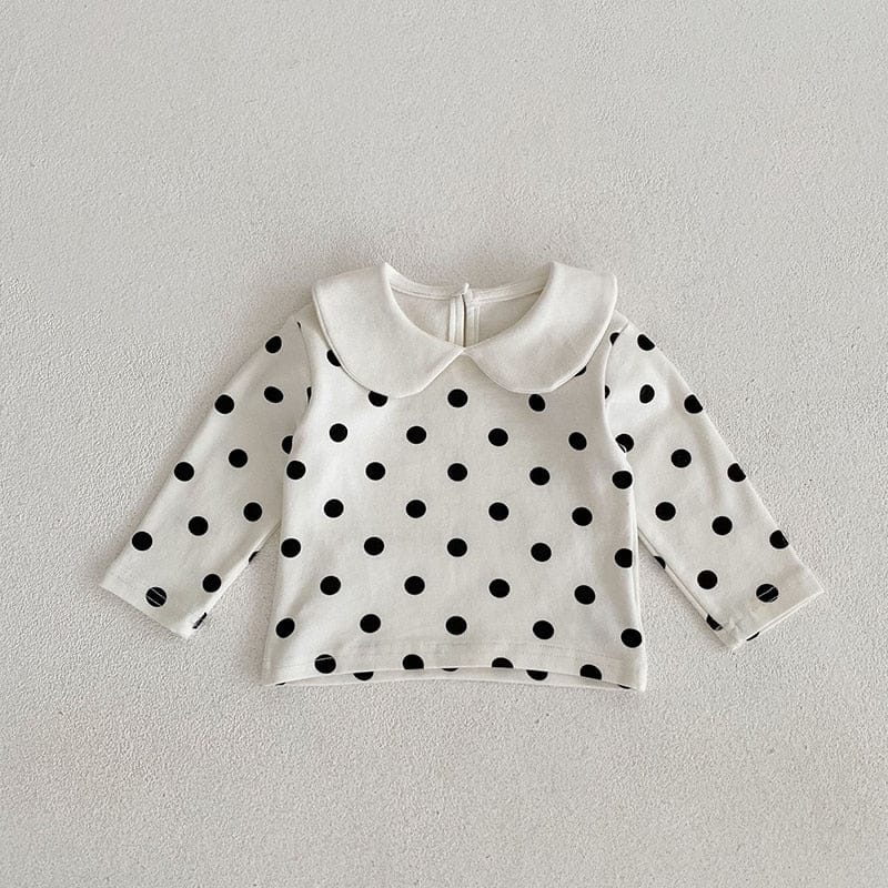 長袖Tシャツ dots / 66cm ベビー 水玉 ドット 無地 フリル ビッグカラー 長袖 ブラウス シャツ トップス ガールズ